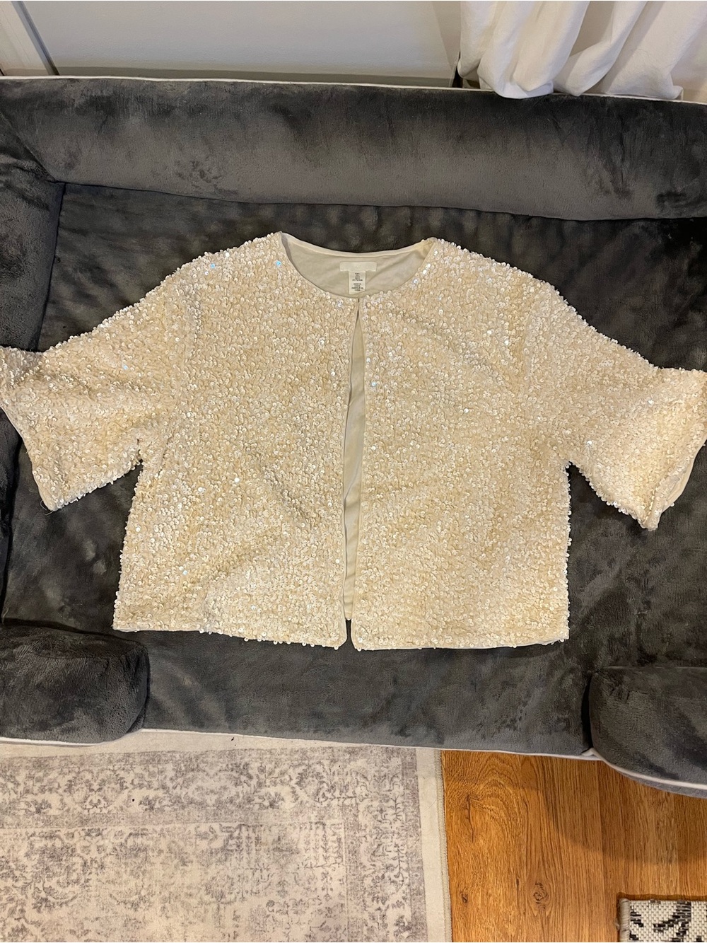 H&M Ivory Sequin Teddy Short Jacket - Women's